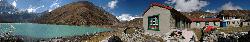 Panorama of Gokyo lake and the lodge; dining hall at the right with even better views.