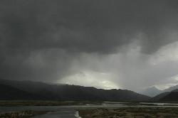 Heavy storm over the wide Brahmaputra valley on the way back from Samye to Lhasa.