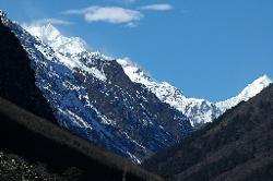 The main summit of Kangchenjunga appears as we ascent the slopes.