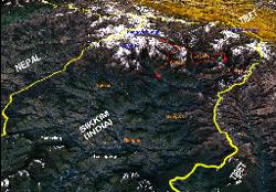 Overview map of Sikkim with the route in North Sikkim, starting in Lachung and ending in Lingzan.